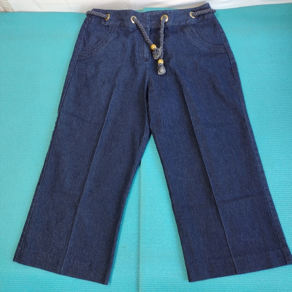 Larry Levine Stretch Women's Wide Leg Denim Crop Pants Size 8
